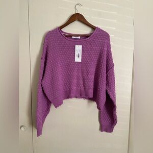 Purple Textured Cropped Sweater